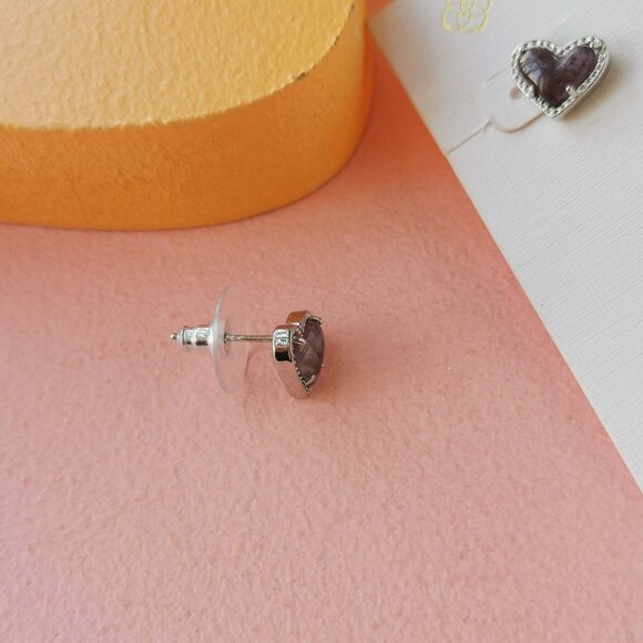 Kendra Scott - Ari Heart Amethyst Silver Stud Earrings - Picture 2 of 3